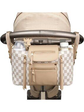 Checkered Stroller Caddy with Insulated Cup Holder - Universal Organizer Bag for